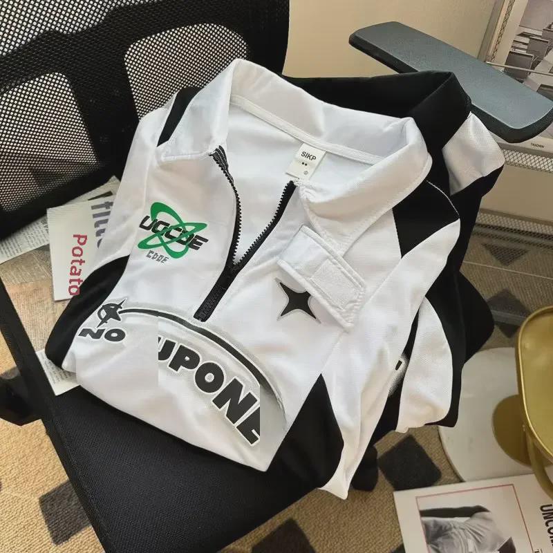 Men's Retro Color-Block Polo Collar Sweatshirt for Spring/Autumn 