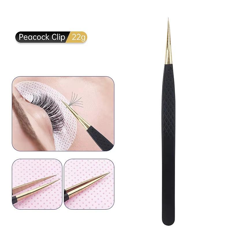 Black Gold Pattern Stainless Steel Eyelash Tweezers for Precision Eyelash Extension