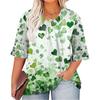 Women's Fashion Casual  Printed V-Neck Pleated Seven Minute Sleeve Ruffle Sleeve T-Shirt Plus Size Tops