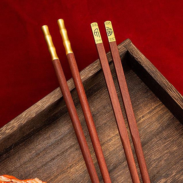 Red Sandalwood Chopsticks 5Pairs Chinese Style High Quality Non-lacquered Non-wax Solid Wood Family Hotel Wedding Chopstick Set