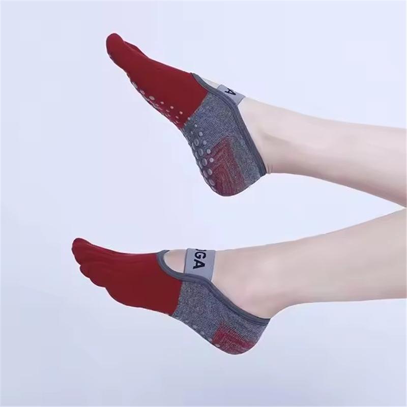 1 Pair of Breathable Yoga Socks Silicone Anti Slip Fitness Socks Cotton Sports Five Toe Socks Pilates Ballet Fitness Socks