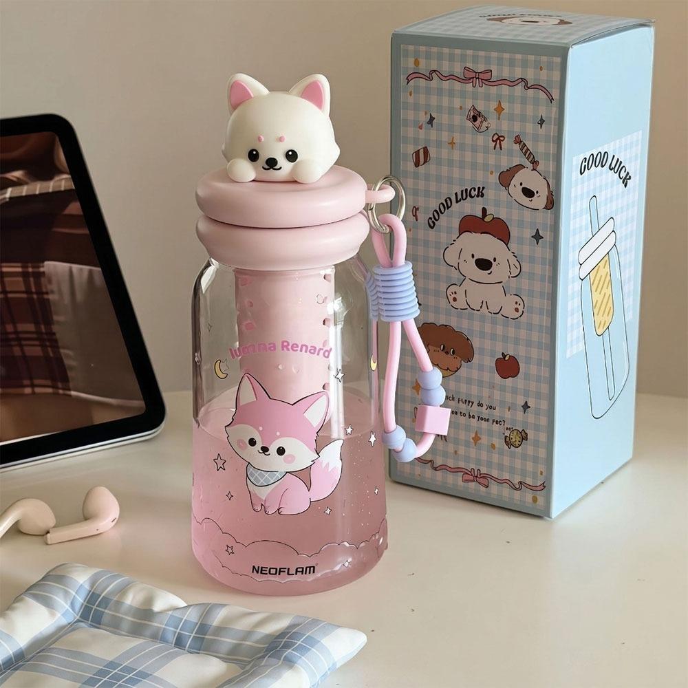 Cartoon Plastic Water Bottle 600ml with Handle Drinking Bottle Leakproof Straw Cup Summer