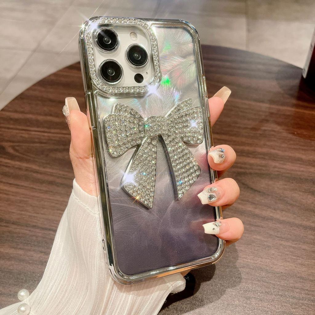 For IPhone 15 Electroplated Butterfly Crystal Diamond Phone Case for Apple 14 Gradient Feather 13 Luxury Protective Case for Women