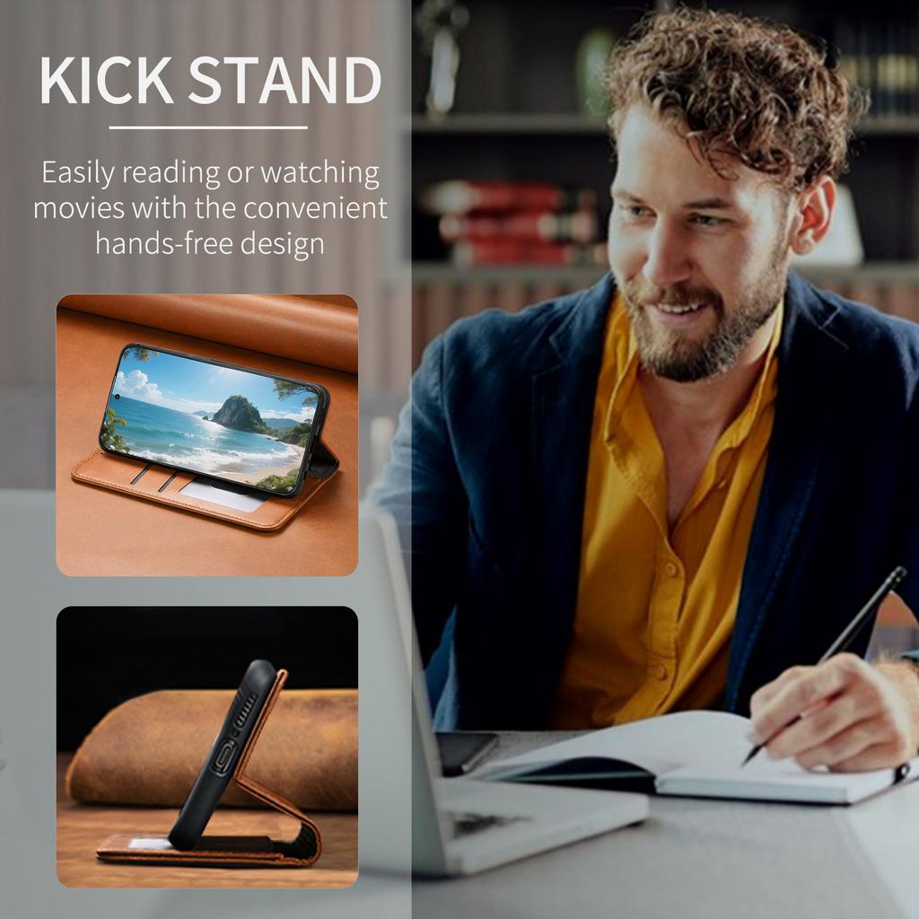 Multifunktionales Vintage-Luxus-Etui für Motorola Moto E15/G05/G15/G75/G85...Ständer + Kartenfach + Rutschfeste Handschlaufe | Wildleder & Leder (4 Farben)