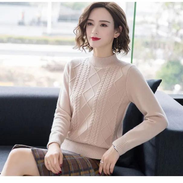 Herfst Winter Nieuwe Pullover Trui Dames Losse Koreaanse Mock Neck Dik Gebreide Top Dames Lente Truien