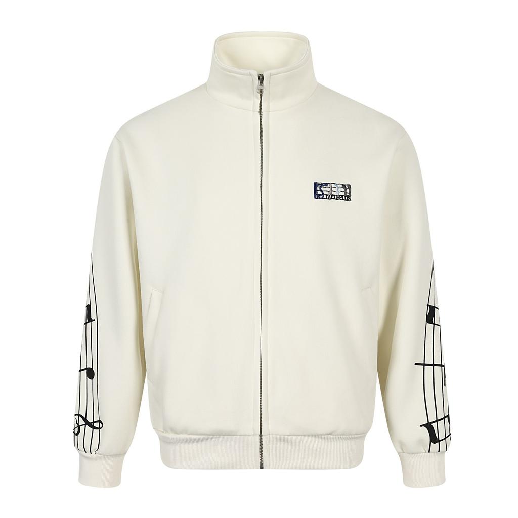 Men's American Sports Stand-up Neck Sweater Music Note Embroidery Jersey Cardigan Jacket