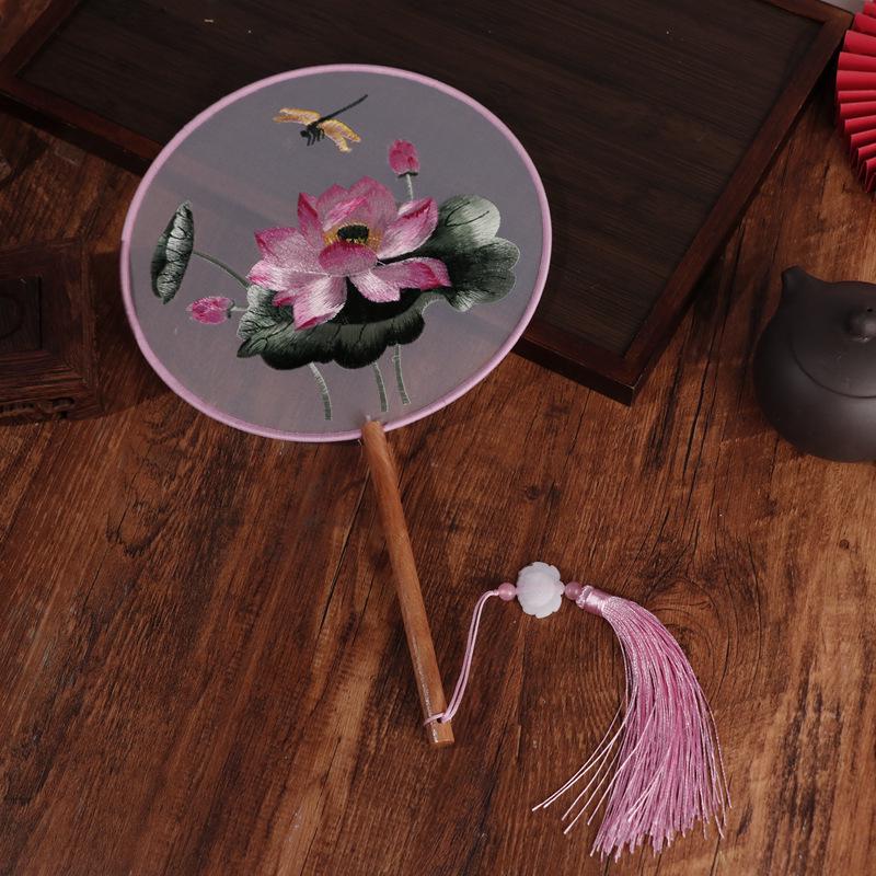 Chinese Double-Sided Embroidered Round Fan for Hanfu or Qipao Dance Performances