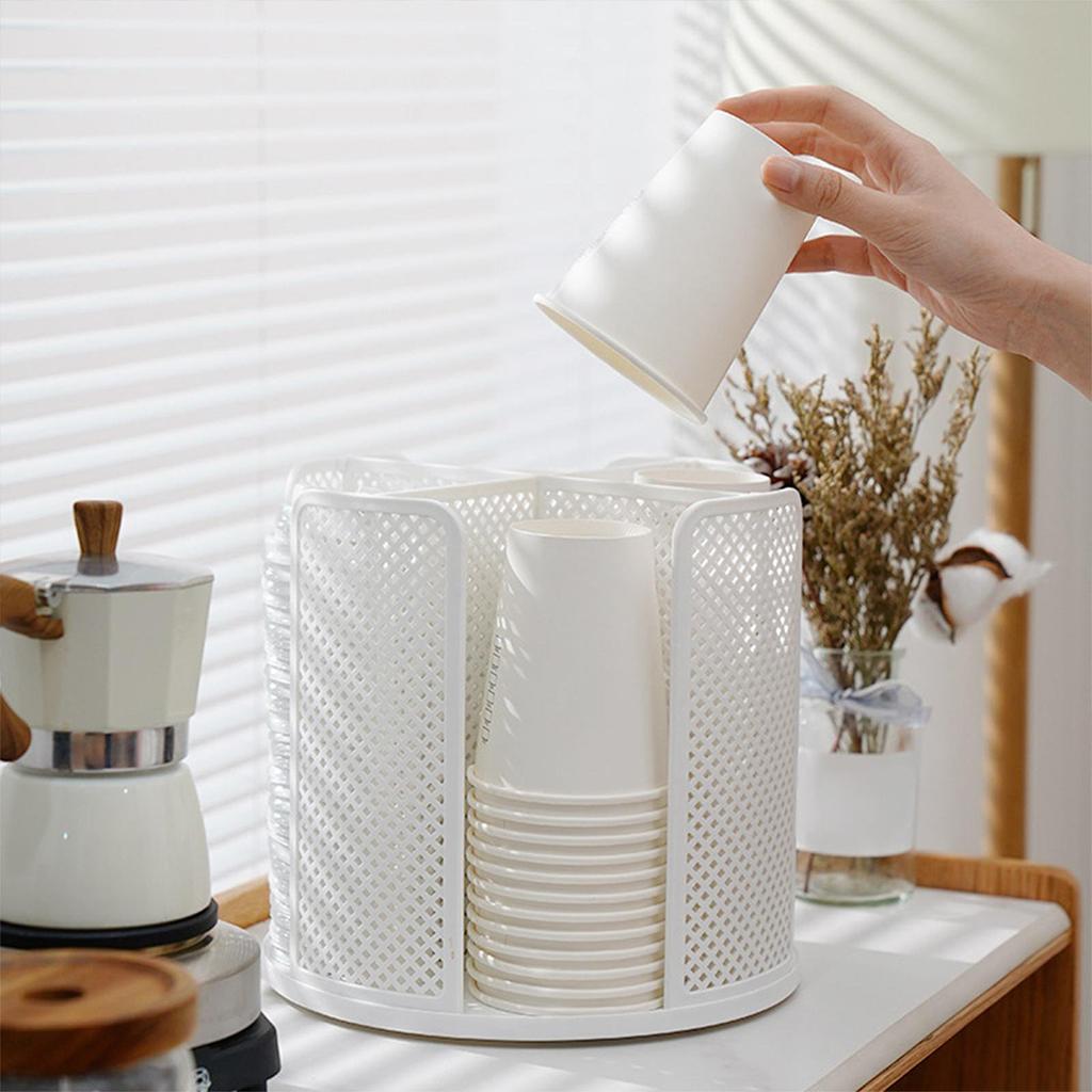 Rotatable Plastic Cup Storage Organizer 360°Dispenser 4 Compartment Cups and Lids Holder Detachable Desktop Coffee Cup Dispenser