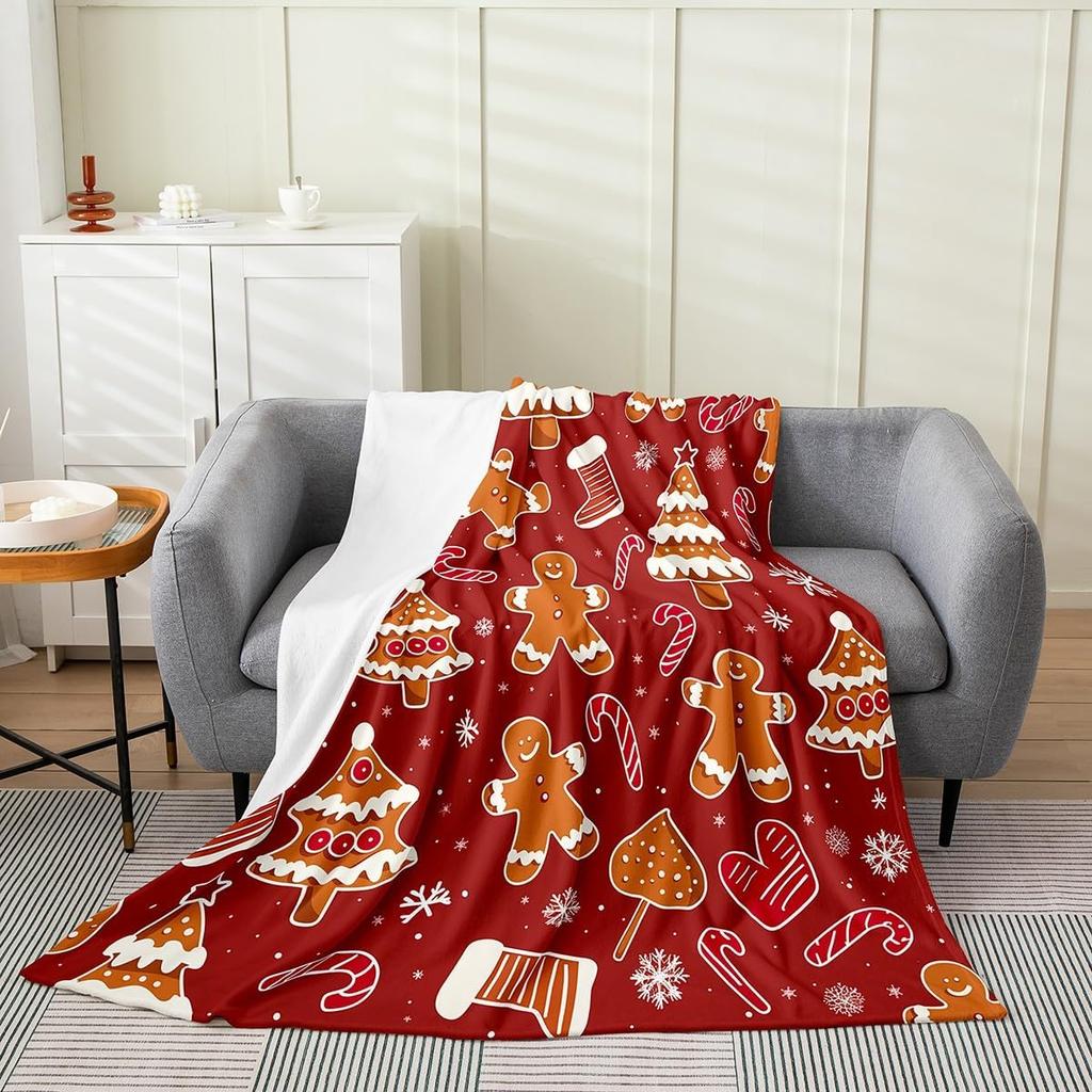 Merry Christmas Flannel Fleece Throw Blanket Gingerbread Man Baby Xmas Tree Fleece Throw Blanket for Kids Women Men Bed Couch