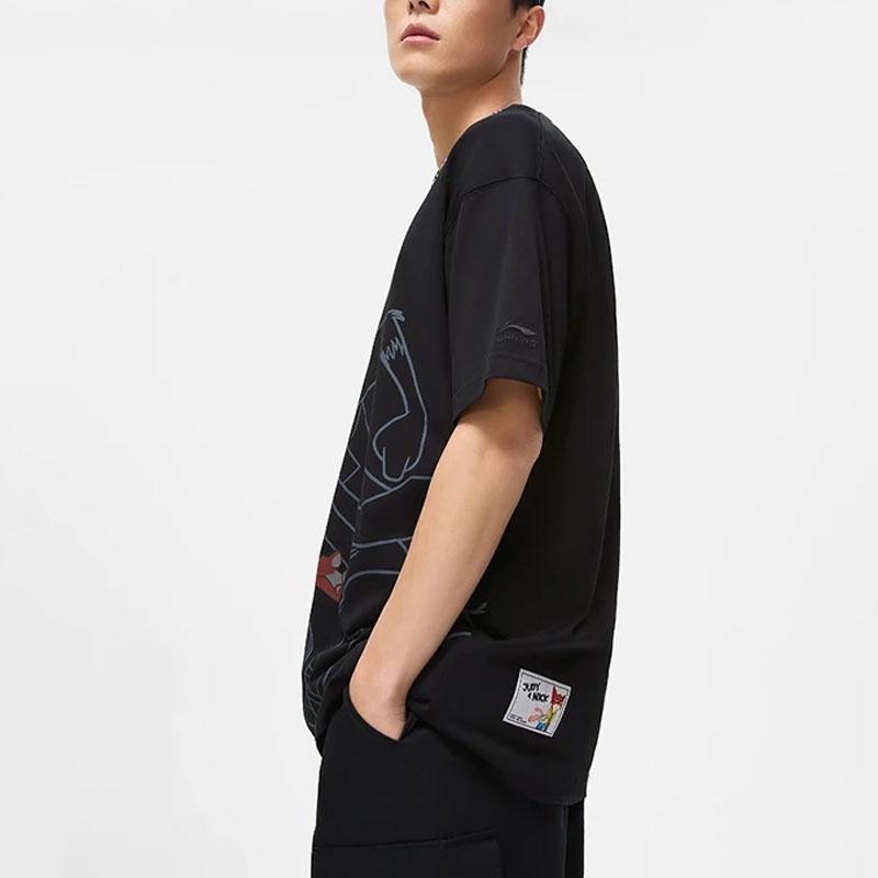 Li-Ning Disney Zootopia Cartoon Print Casual Short Sleeve T-Shirt Men Tops Black AHST271-1