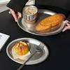 New Stainless Steel Cake Tray Oval Silver Dessert Plate Minimalist Multi-Size Dinner Plate Home Decoration