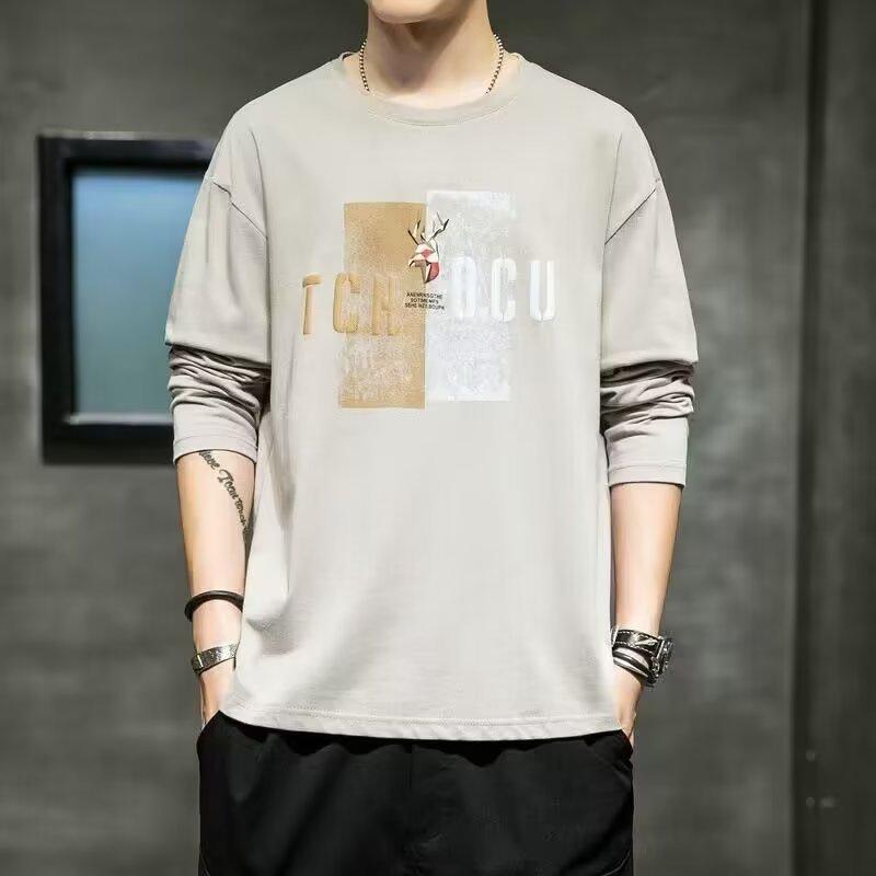 Men's Korean Style Long-Sleeve Slim Round Neck Sweater Shirt for Spring