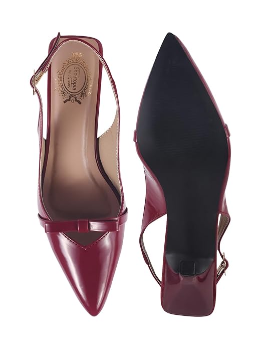Shoetopia Women's Slingback Pumps  Pointed Toe Elegant Stylish Classic High Heels with Bow Knot and Adjustable Strap