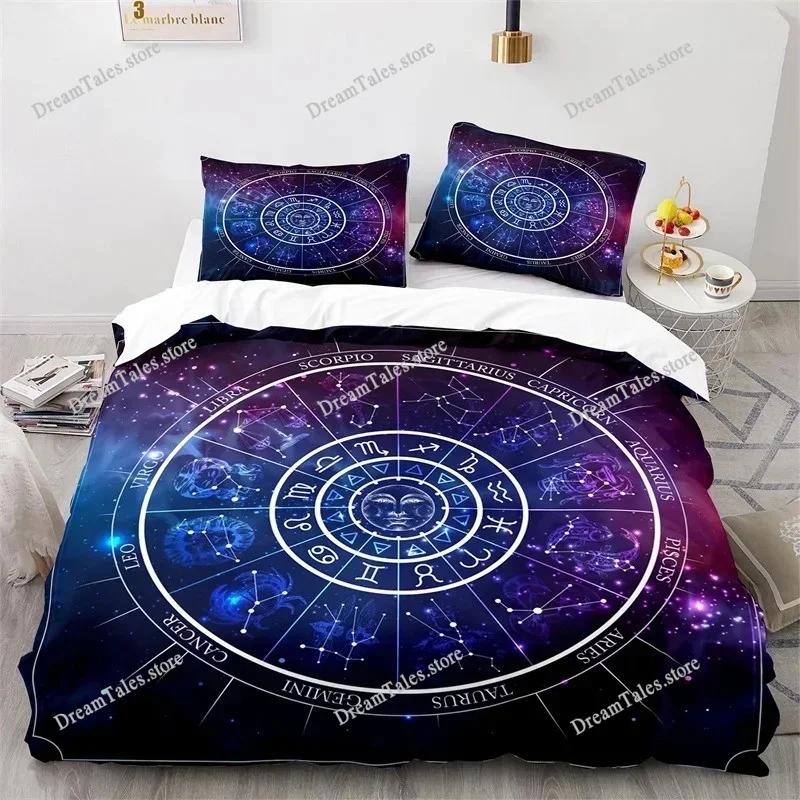 Sun and Moon Bedding Set King Queen Size Twelve Constellations Zodiac Comforter Cover Adults Astrology Polyester Duvet Cover