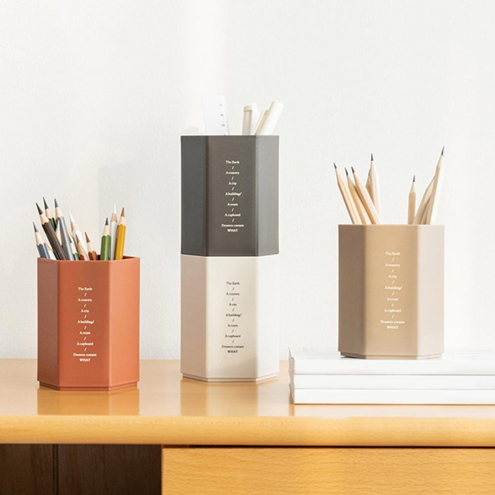 Pen Holder Stationery Organizer Creative Large Capacity Stationery Hexagonal Design Pencil Storage Box Desk Organizer