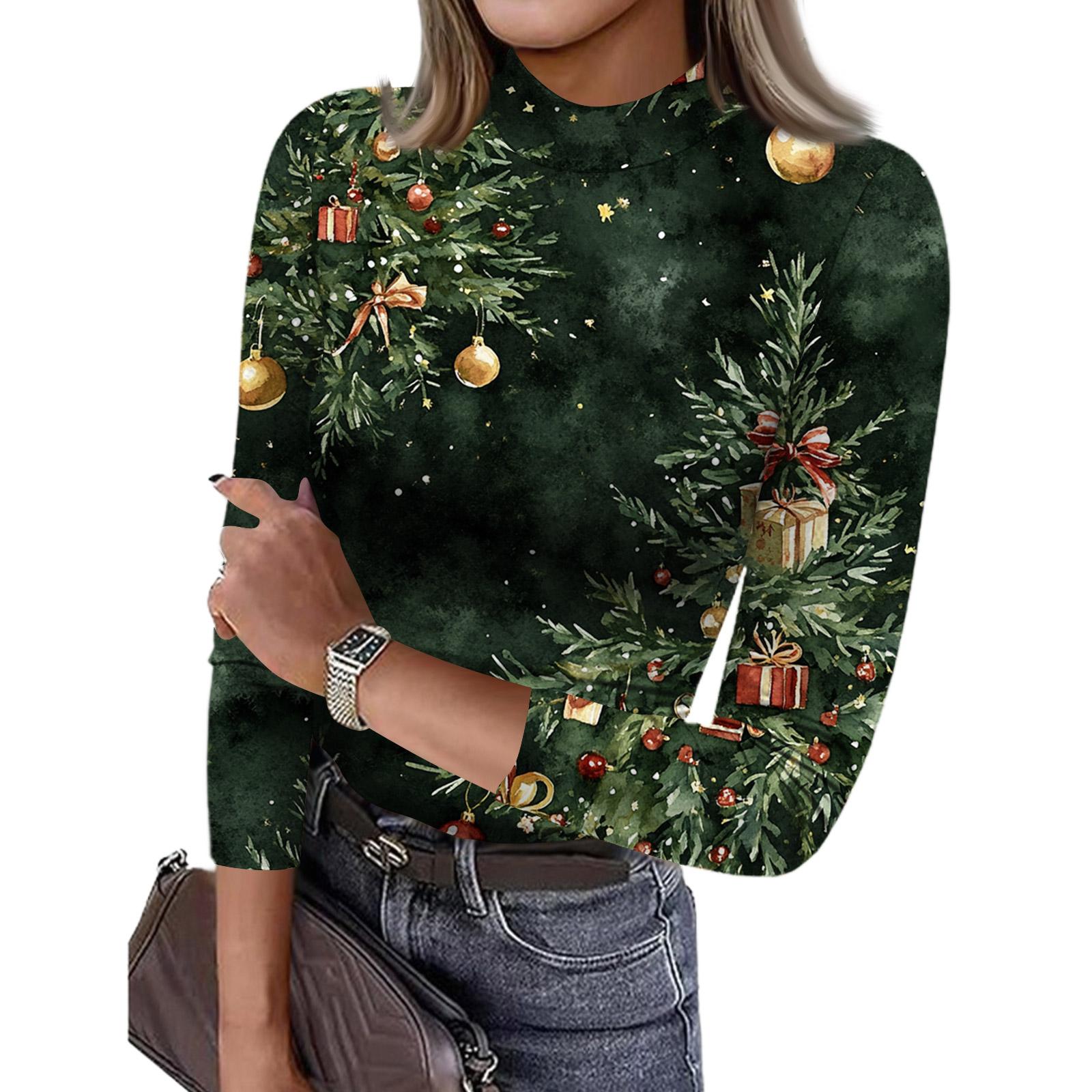 

Женская облегающая футболка с принтом в стиле кэжуал, модная, с рождественским принтом, с круглым вырезом, пуловер, топ с рукавом 3/4 M