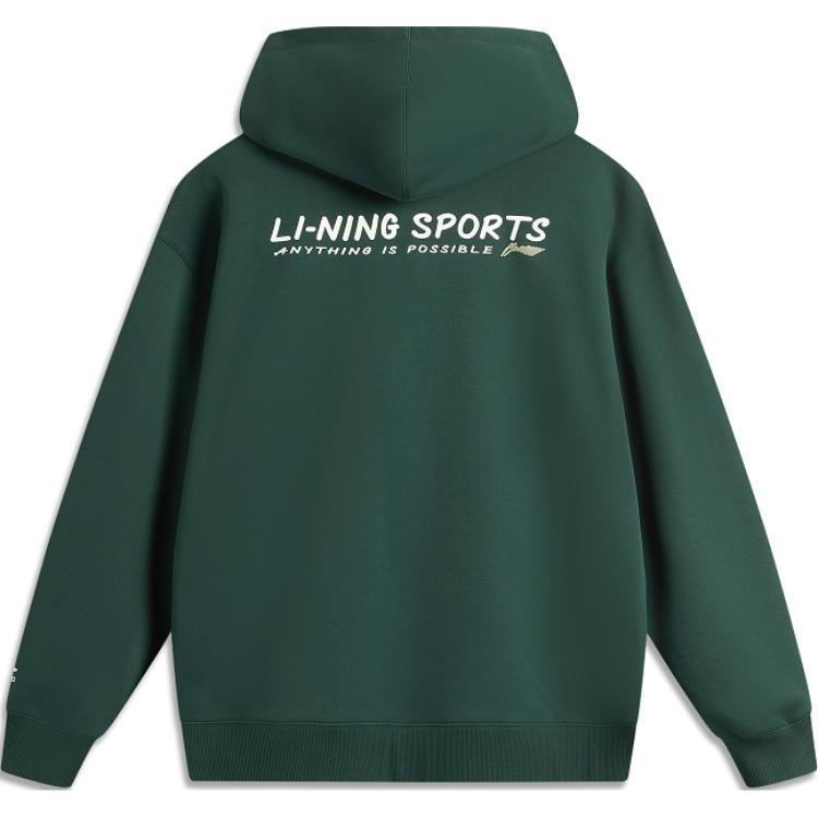 Li Ning Sports Lifestyle Series Antistatic Antibacterial Warm Comfortable Fleece Casual Versatile Hoodie Men Hoodies Dark-Green AWDUA05-7