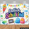 - 2D Flaches Banner Schulanfangszeit Hintergrund, Die Mitte des Bildes ist deutscher Text "Endlich Schulkind"yzb
