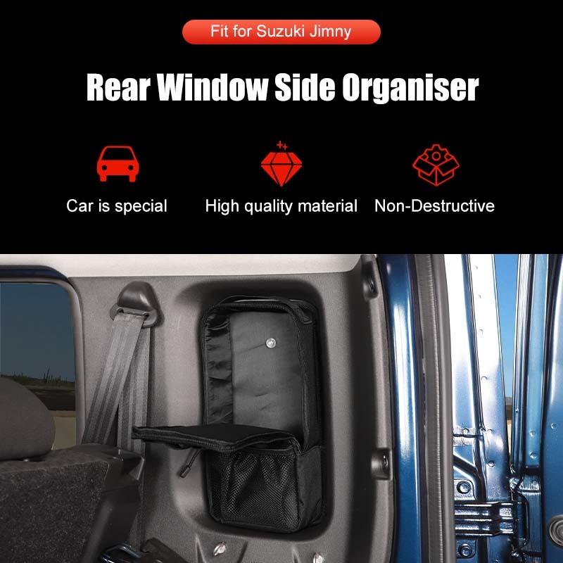 Geantă de depozitare organizatoare lateral pentru lunetă spate, potrivită pentru Suzuki Jimny 2019 în sus, versiunea cu 4 uși, depozitare, ordonare, accesorii auto