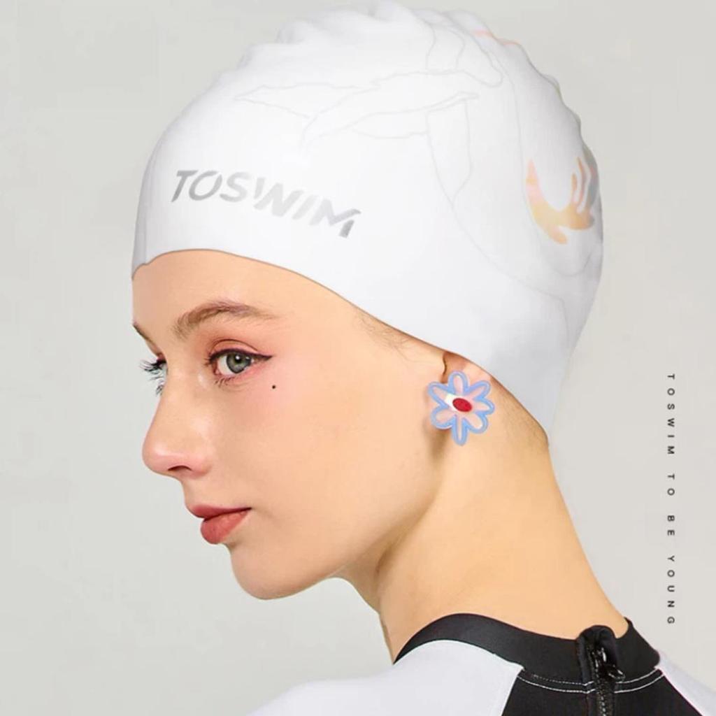 TOSWIM Silikon-Badekappe, Wasserdicht, für Langes Haar, Große Größe