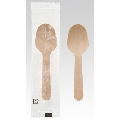 Sunnap Complete Wood Cutlery Set, 100 Individually Wrapped Disposable Wooden Spoons (DSPW100P) (Dessert Spoons In Clear Bags)