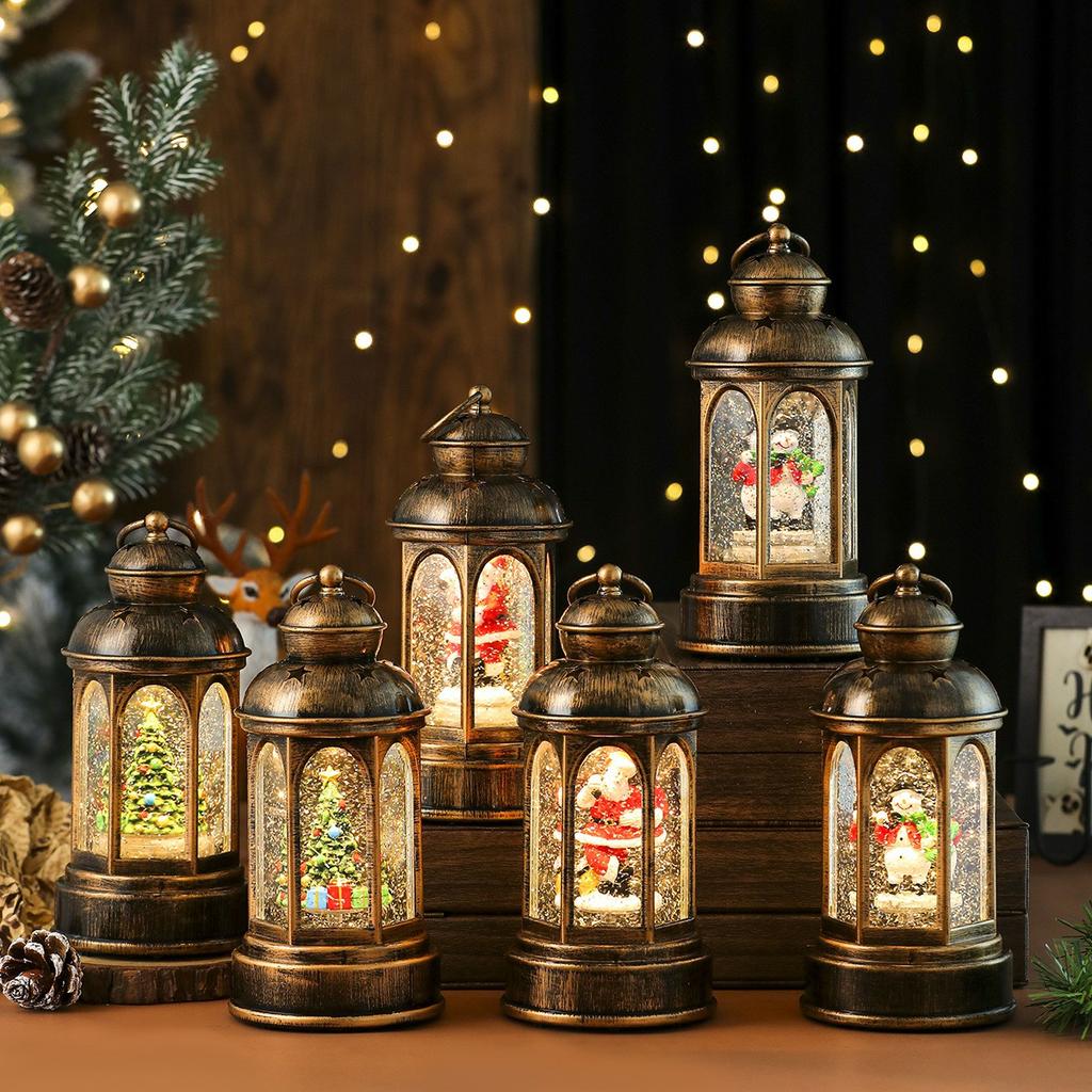 Christmas Lantern Music Box Night Light Vintage Table Decoration Holiday Gift, Non-Rotating Version