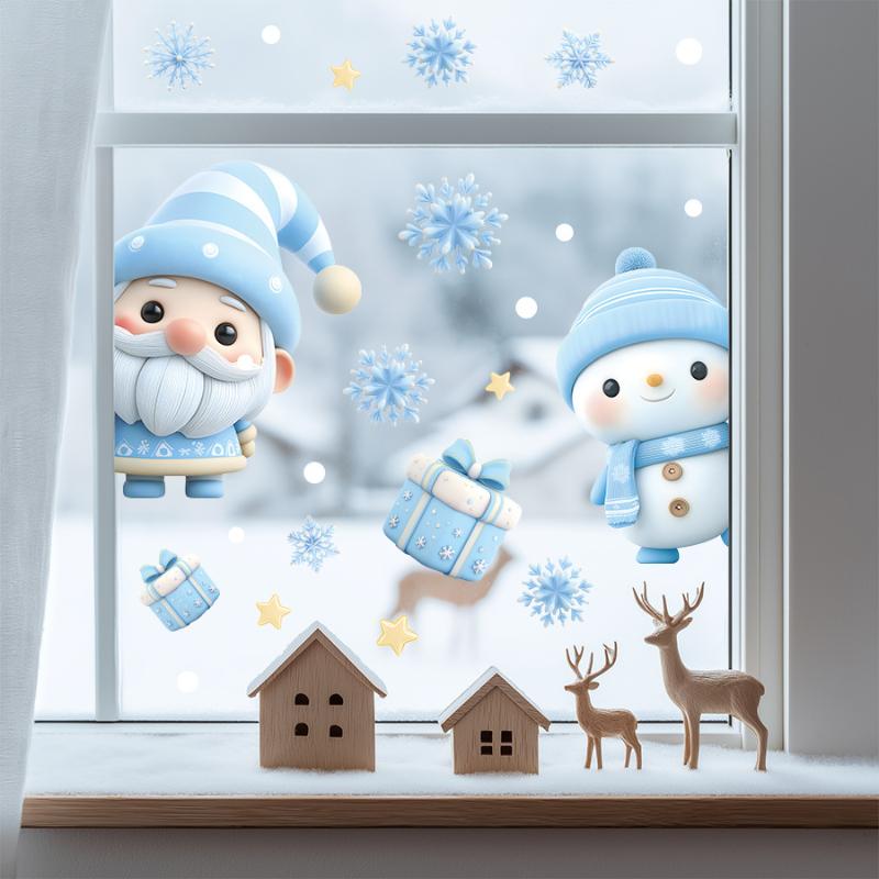 1/2/3/4/6/9 Sheets Winter Snowman Santa Claus Snowflake Static Electricity Decals Christmas Window Stickers Ornaments Xmas Decor