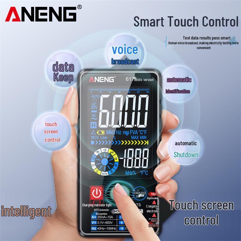 ANENG Smart Voice Multimeter with Touchscreen & Color Display for Electricians - Model 615/617