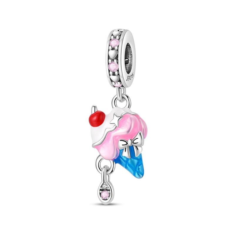 925 Silver Food Series Charms Beads Coffee Cup Bread Cake Ice Cream Pendant Fit Bracelet Necklace Women DIY Fine Gifts