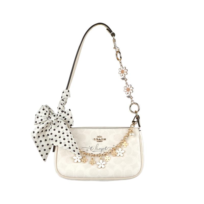 

COACH handbag [Customized bag] Nolita 19 Jiuqi silver small flower bag metal brand logo trendy and versatile artificial leather small White polka dots срібний