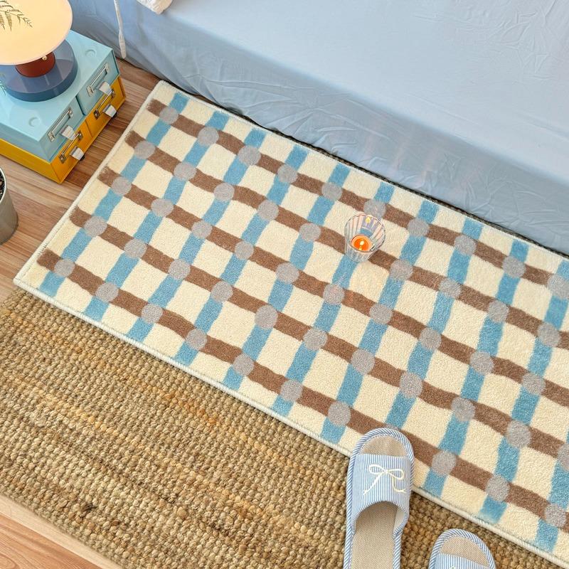 

Soft Plush Bedroom Carpet Brown Plaid Long Floor Mat for Girls Room Cute Comfortable Foot Mats Home Decoration Rugs 40x120cm