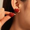 Retro Red Heart Flower Geometric Silver Earrings: Elegant Autumn & Winter Accessories for Women