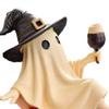 Creepy Chic Room Decor Cute Ghost Figurine, Sitting on Pumpkin Statue with Witch Funny Halloween Shelf Doll Hat, Resin Tabletop Ornament for