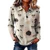 Women's Casual Long Sleeve Knit Top with Halloween Print and Lapel Collar