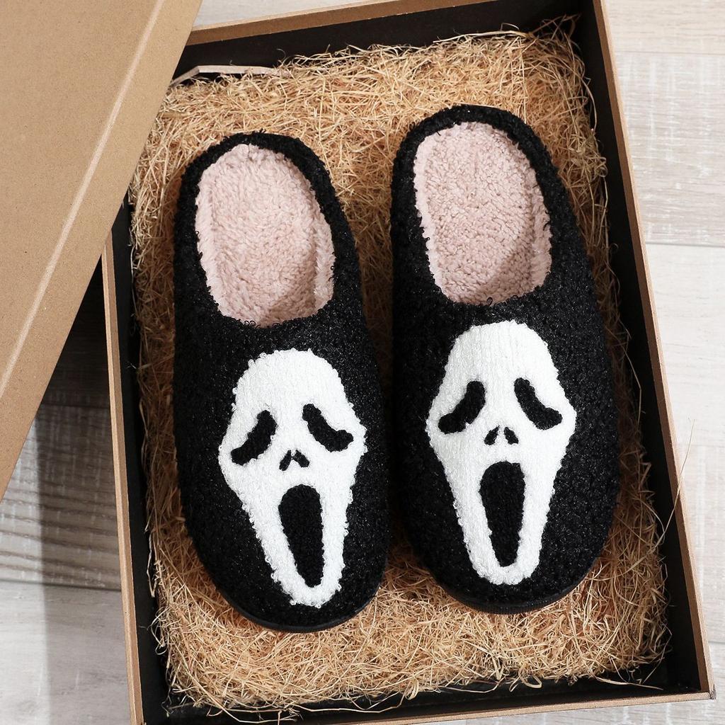 Halloween Ghost Pumpkin Plush Slippers Funny Novelty House Shoes Men Women