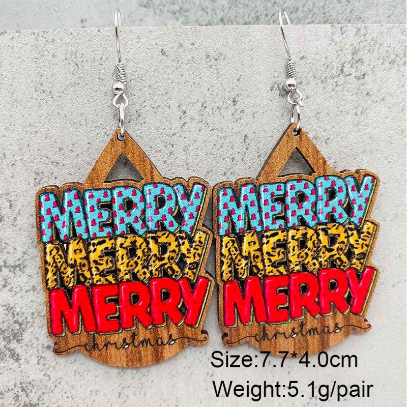 Teardrop Santa Claus Bell Car Red Ornaments: Wooden Christmas Earrings