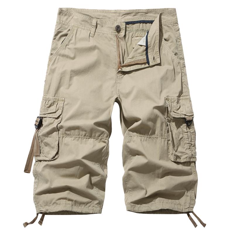 Men's Cotton Below Knee Length 3/4 Long Shorts Men's Tactical Capri Pants Multi Pocket Summer Twill Work Cargo Pants Man