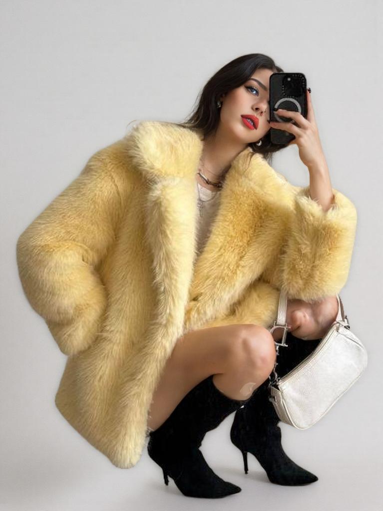 European and American winter fur coat women's medium and long loose suit collar imitation fox hair artificial fur coat