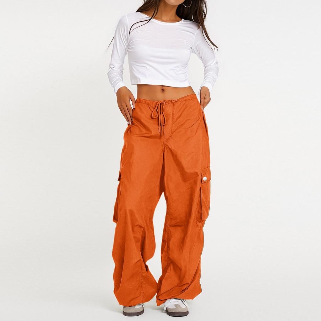 Women Loose Cargo Pants Hip Hop Sports Pants Drawstring Loose Wide Leg Casual Pants