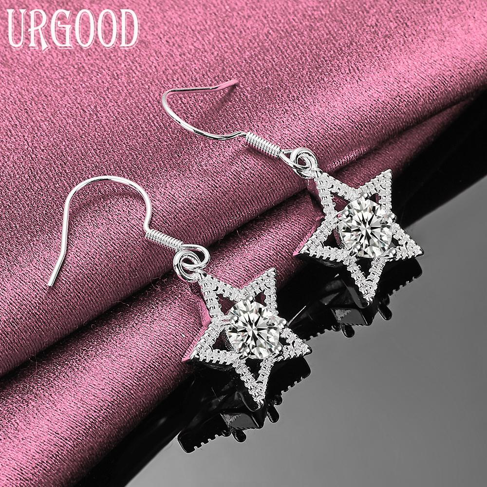 925 Sterling Silver AAA Zircon Star Earrings Wedding Jewelry