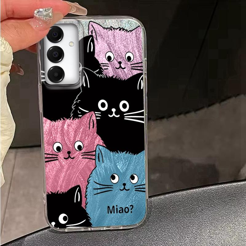Cute Cat Case For Samsung A56 A16 A17 S25 FE Xiaomi Redmi Note 14 13 Pro 14C A5 Huawei Honor 400 200 Lite Pro iPhone 16 Pro Max Shockproof Cover