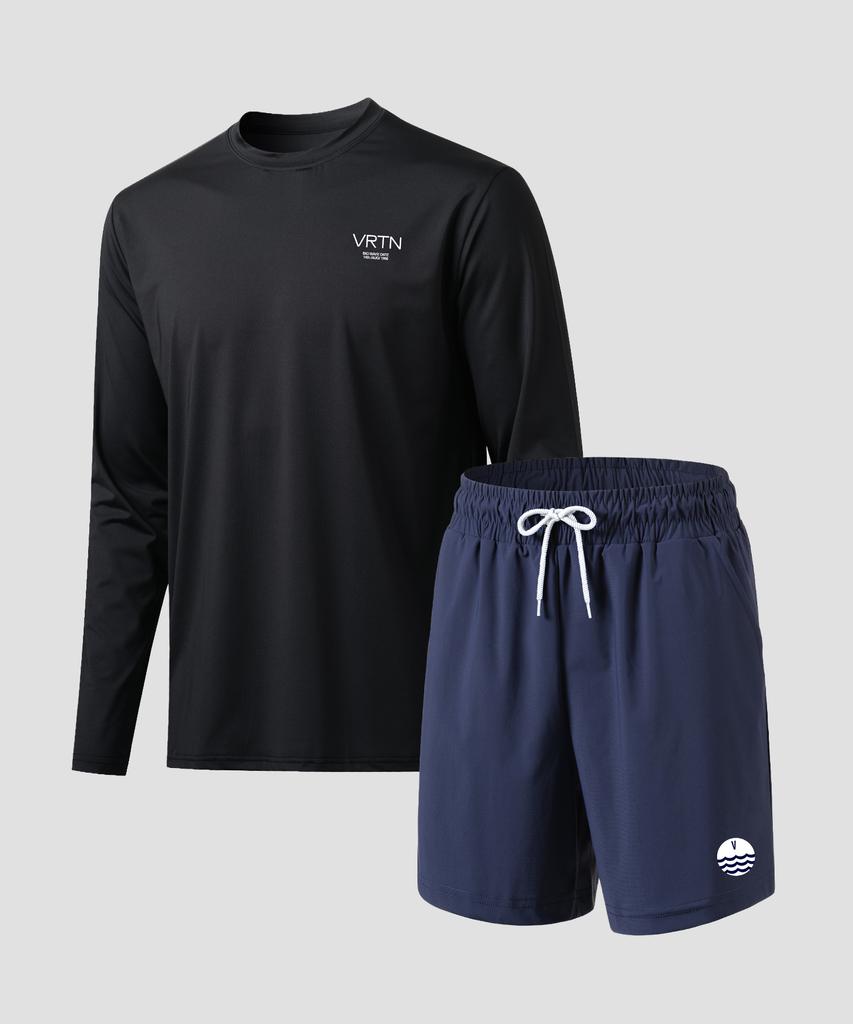 VERTONE [Set] Vrtn Loose Fit Rash Guard Black & Men'S Swim Shorts Navy