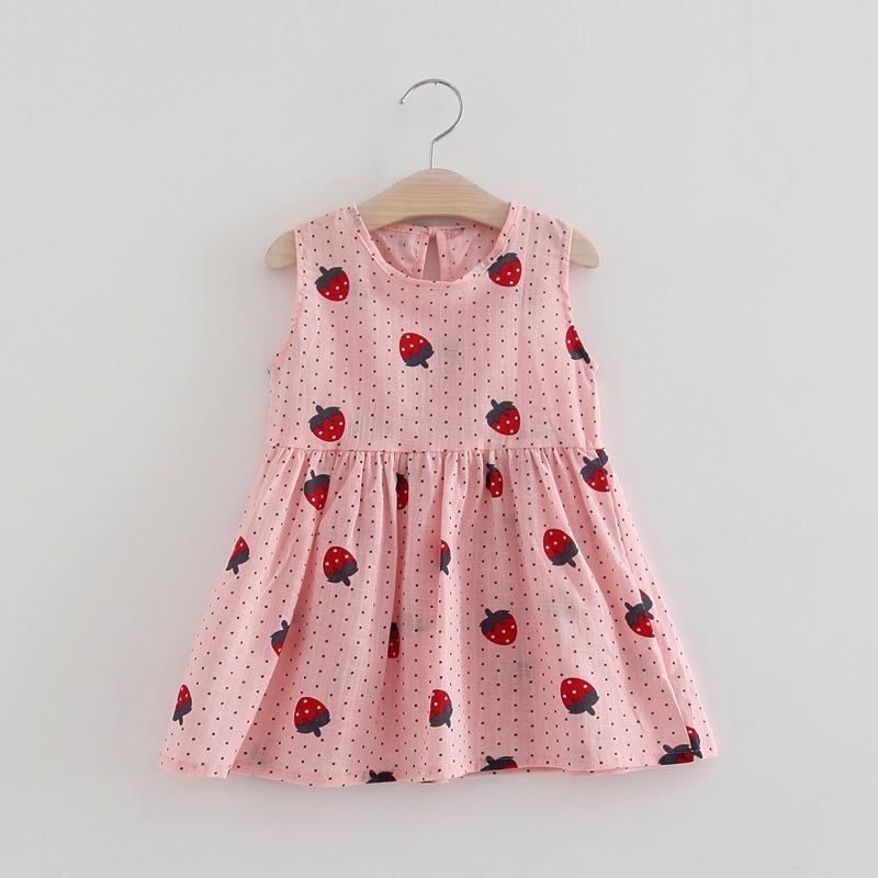 

Платье без рукавов для девочек, летнее тонкое платье-жилет с клубничным принтом, детское платье 110 розовый