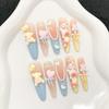 Pink Long Fake Nails with Blue Yellow Tip with Not Easy Break or Split Design for Shopping Traveling Dating