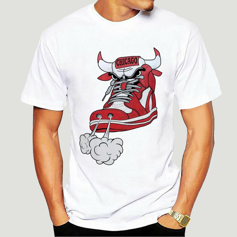 New Unisex Chicago Shoe Bull Red White Hip Hop Longline Tshirt Black Humorous Tees T Shirt