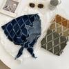 Women Retro Triangle Fringed Wrap Shawl Scarf Female Grain Textured Shawls Scarves Decorative Headscraves