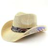 Popular American USA men's and women's stiff retro equestrian hats printed big eaves western cowboy straw hats