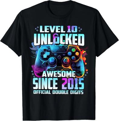 Level 10 Unlocked Awesome Since 2015 10th Birthday Gaming Gift Unisex T-Shirt