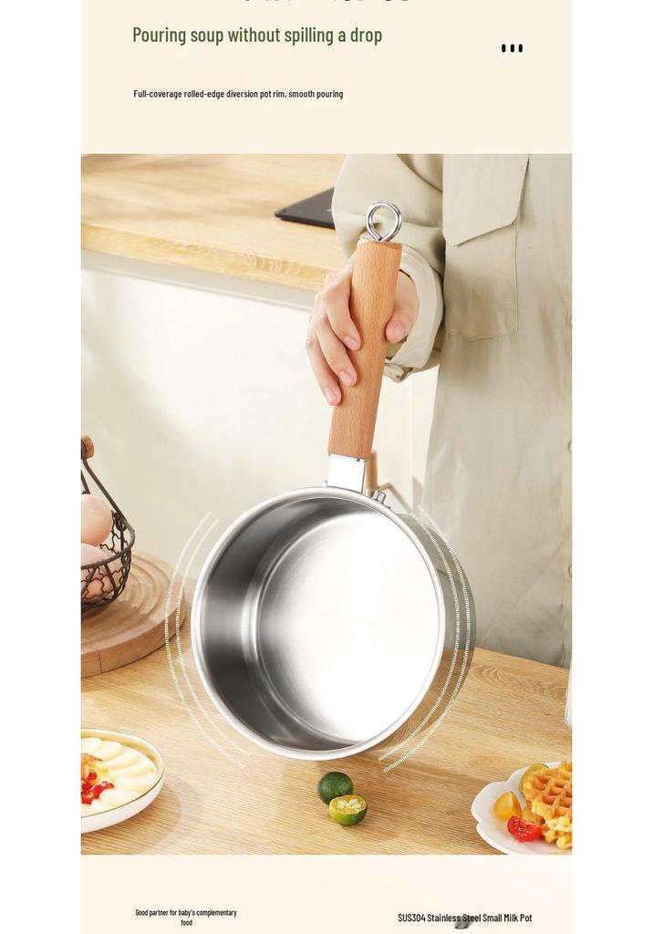 Olla de Cocina de Doble Capa de Acero Inoxidable 304 para Comida de Bebé, Cocción al Vapor, Sopa y Fideos - Sin Recubrimiento, Olla Pequeña Engrosada para Leche.