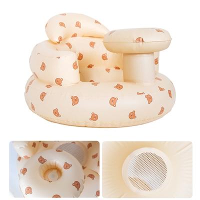 Infants Swim Training Chair Inflatable and Foldable Baby Bath Stool Cartoon Bear Pattern Baby Play Pool Sitting Chair